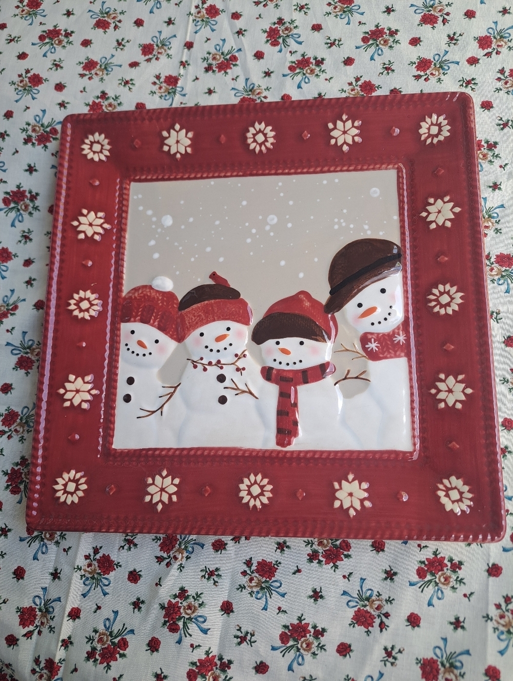 Red Snowman Holiday Serving Platter - Decorative Winter Plate st. nicholas